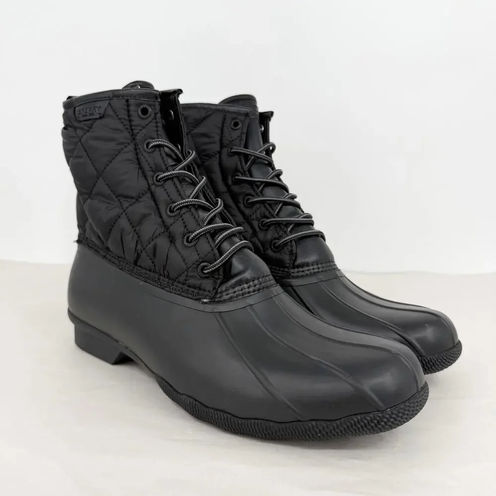 SPERRY Mens Saltwater Quilted Duck Rain Boots US 12 Black Water Resistant NWOB